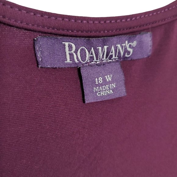 Roaman's Size 18W Dress Fluid Jersey Knit Pleated A-Line Midi Pullover Purple - Picture 9 of 10